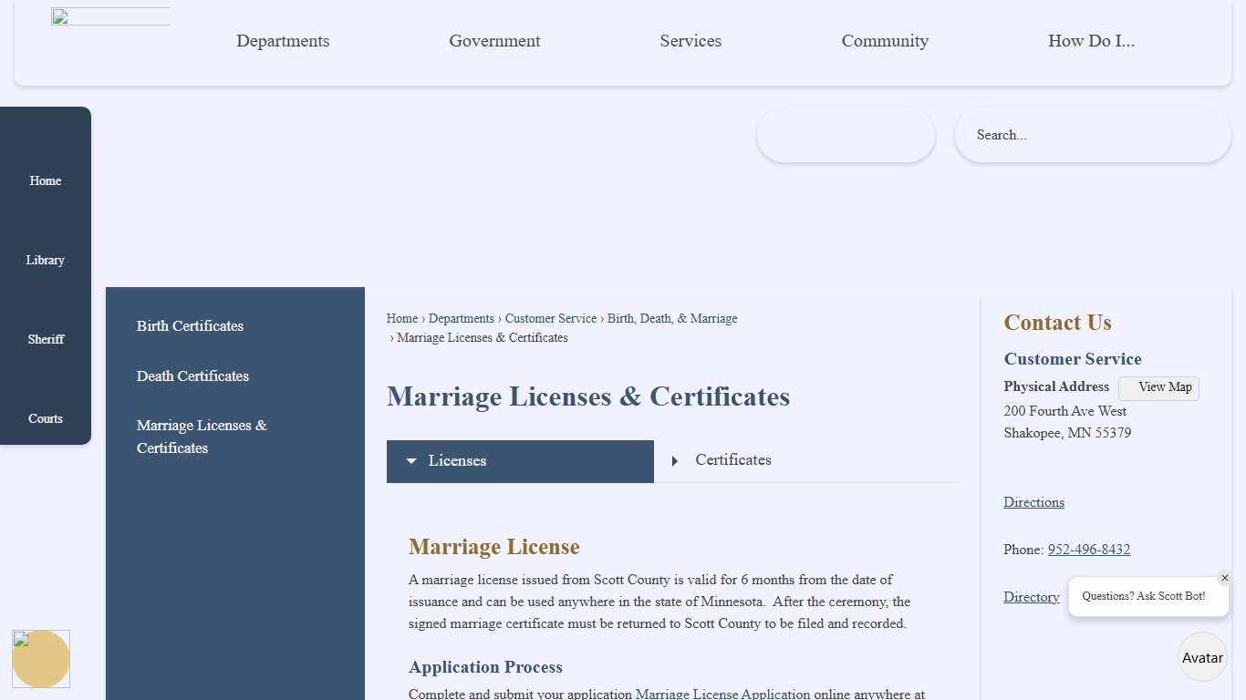 Marriage Licenses & Certificates | Scott County, MN